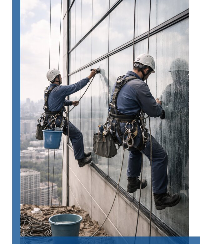 Профессиональная мойка фасадных окон альпинистами в Альметьевске