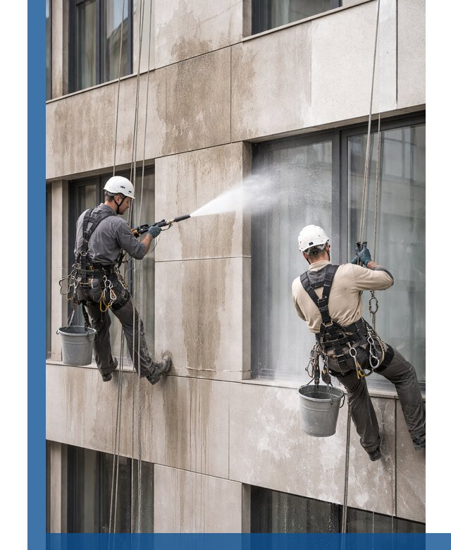 Послестроительная мойка фасада промышленным альпинизмом в Альметьевске