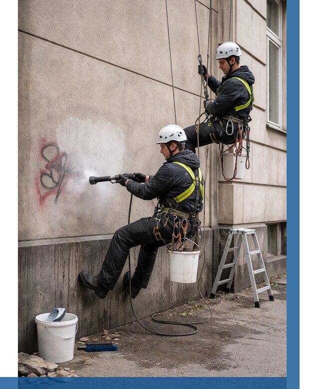 Удаление граффити с фасада в Альметьевске от 4671 р. | ВЫСОТНИК-Льм