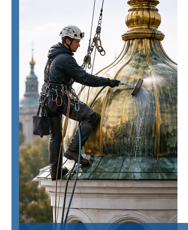 Профессиональная мойка куполов и шпилей высотными альпинистами в Альметьевске