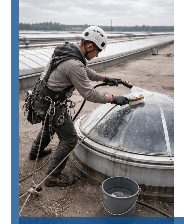 Мойка зенитных фонарей на кровле для промышленных объектов в Альметьевске