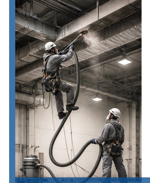 Обеспыливание потолочных конструкций в Альметьевске промышленным альпинизмом