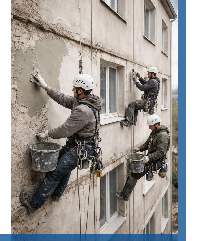 Ремонт штукатурного фасада в Альметьевске от 779 р. под ключ | ВЫСОТНИК-Льм