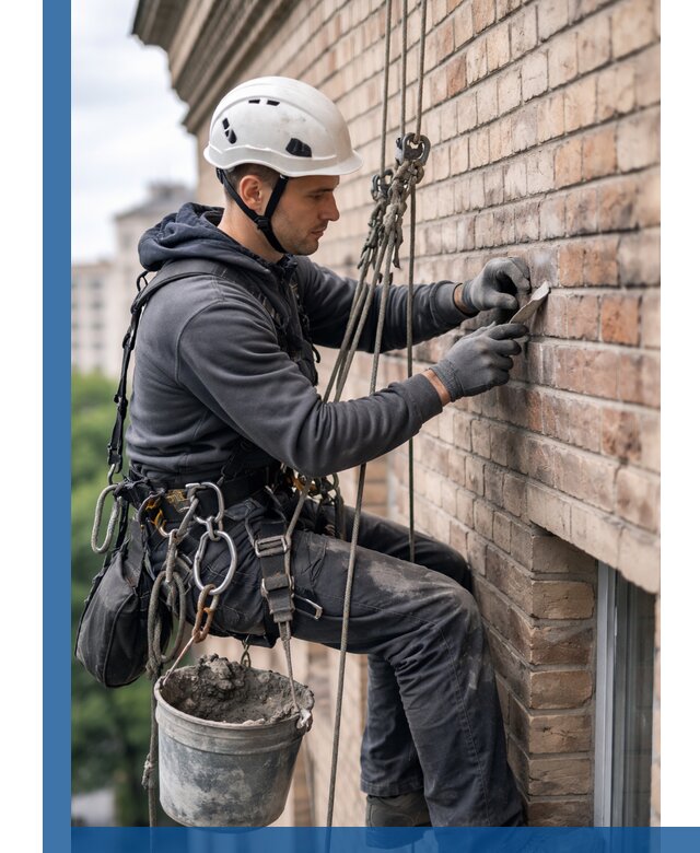 Качественный ремонт кирпичной кладки фасада в Альметьевске с гарантией