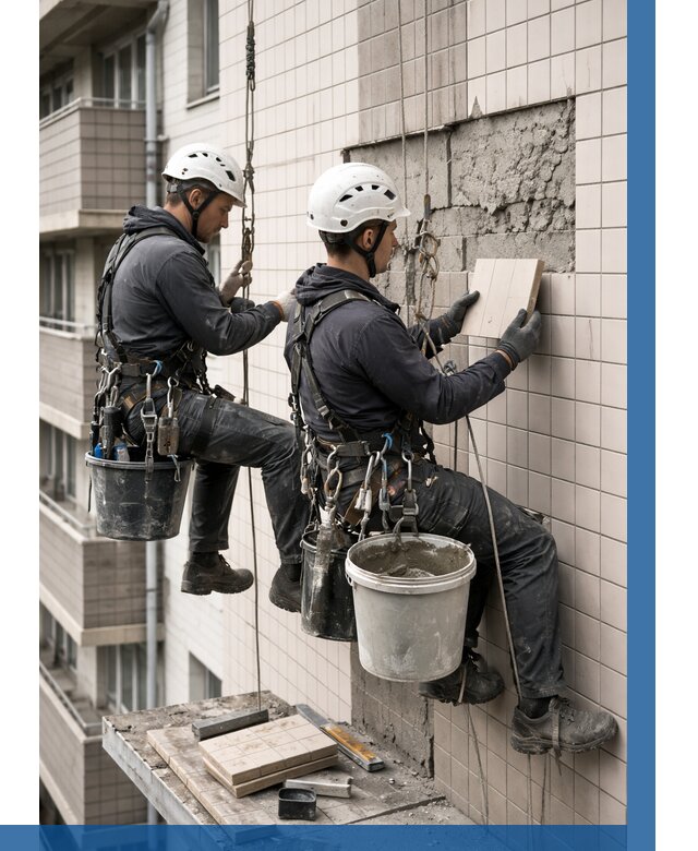 Ремонт облицовки фасада плиткой в Альметьевске от 1868 р. | ВЫСОТНИК-Льм