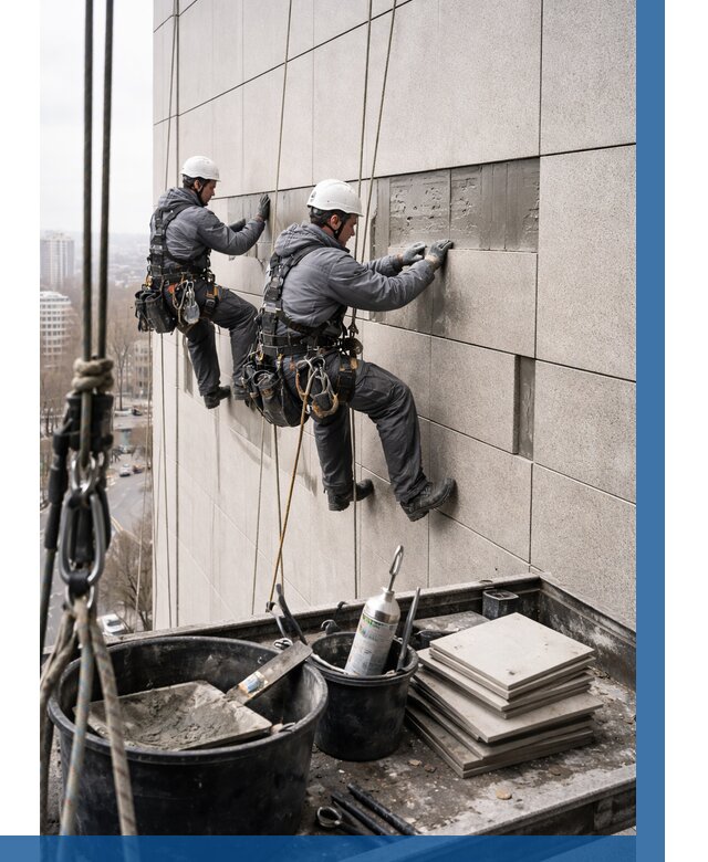 Ремонт фасада из керамогранита в Альметьевске от 2595 р. | ВЫСОТНИК-Льм