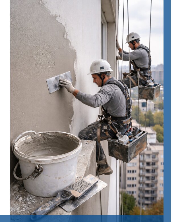 Шпаклевка фасада на высоте в Альметьевске от 727 р. | ВЫСОТНИК-Льм