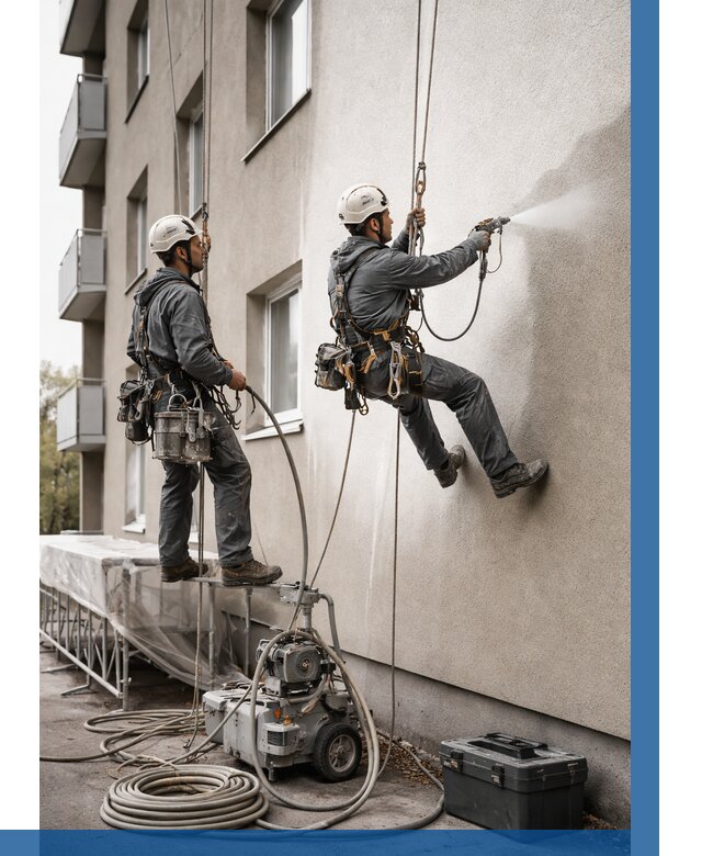 Безвоздушная покраска фасада в Альметьевске от 228 р/м² | ВЫСОТНИК-Льм