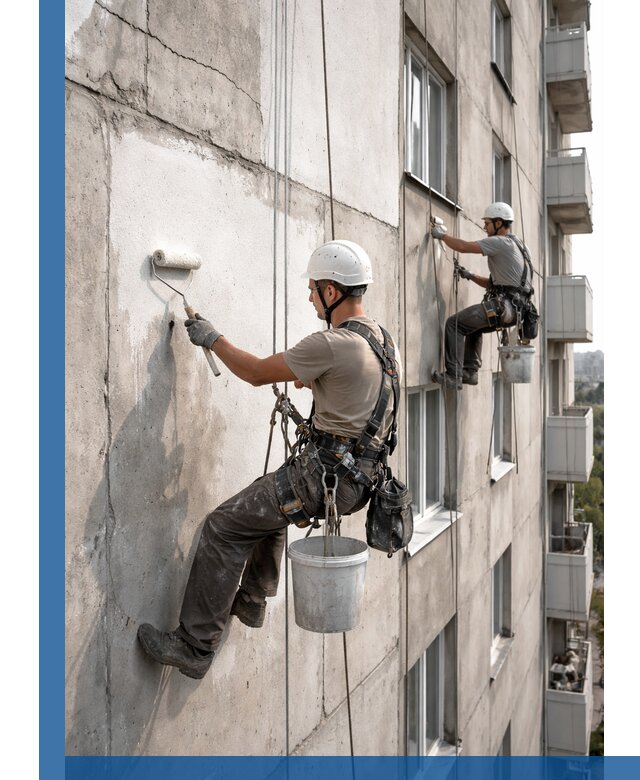 Покраска бетонного фасада в Альметьевске для жилых и промышленных объектов