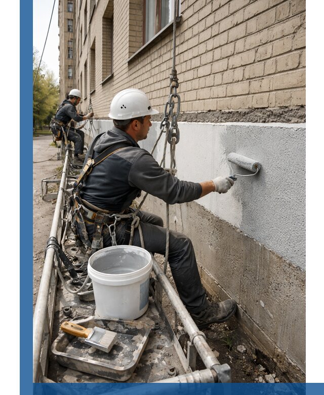 Окраска цоколя здания в Альметьевске профессионально и надежно