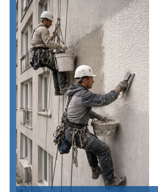 Нанесение декоративной штукатурки короед на фасад в Альметьевске