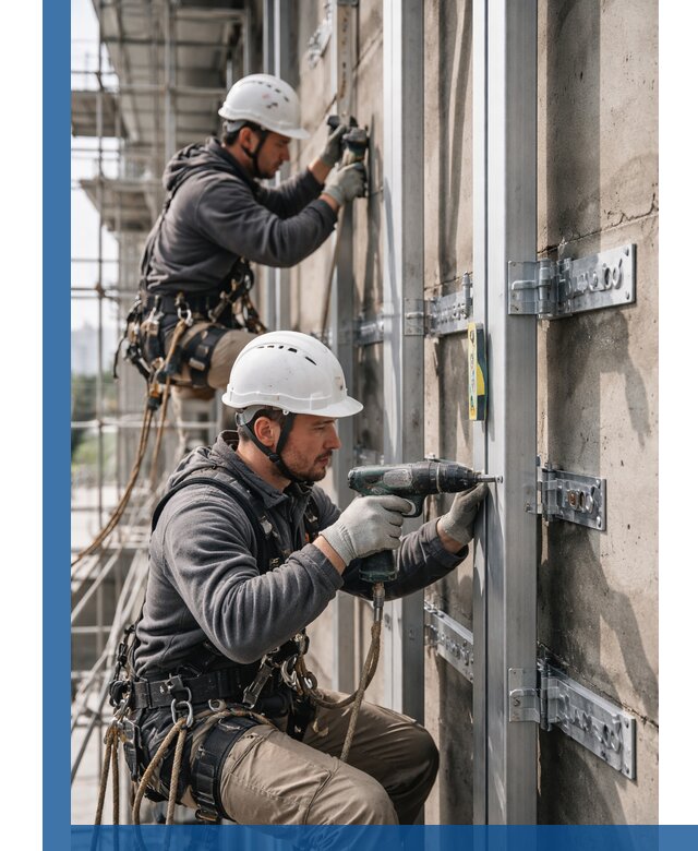 Монтаж и крепление подсистемы вентфасада в Альметьевске