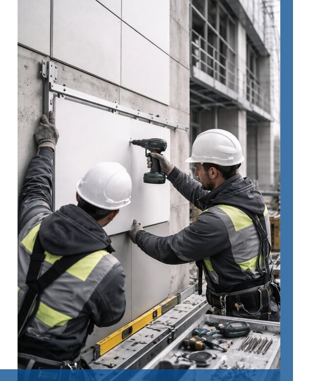 Монтаж композитных панелей фасада в Альметьевске от 2595 р. | ВЫСОТНИК-Льм