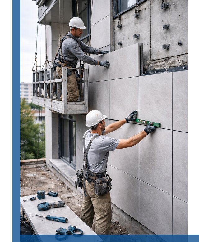 Монтаж керамогранита на фасад в Альметьевске под ключ с гарантией качества