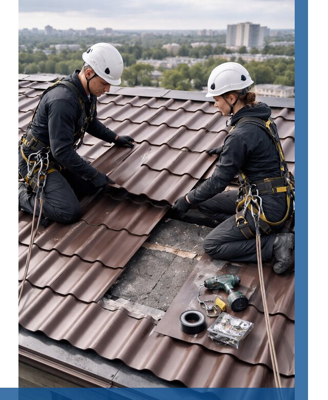 Ремонт металлочерепицы на крыше в Альметьевске от 934 р. | ВЫСОТНИК-Льм