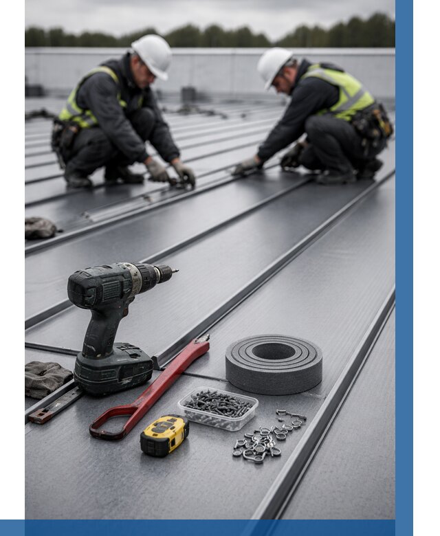 Монтаж фальцевой кровли в Альметьевске от 1868 р. | ВЫСОТНИК-Льм