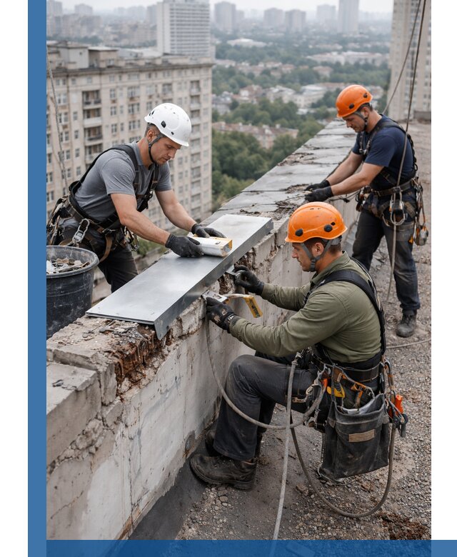 Ремонт парапета на кровле в Альметьевске, высотные работы с гарантией