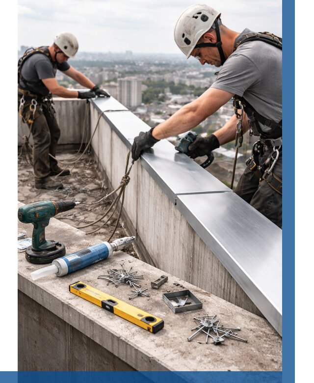 Монтаж парапетных крышек в Альметьевске от 830 р. | ВЫСОТНИК-Льм