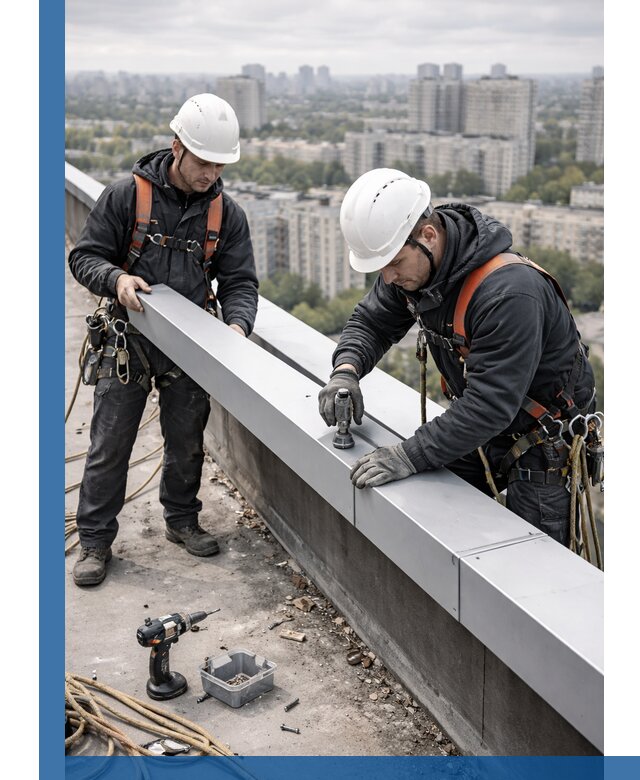 Монтаж парапетных крышек и ограждений кровли в Альметьевске