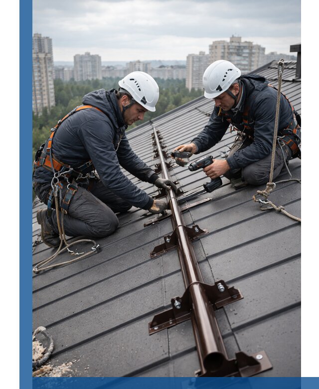 Монтаж снегозадержателей на кровле зданий в Альметьевске под ключ