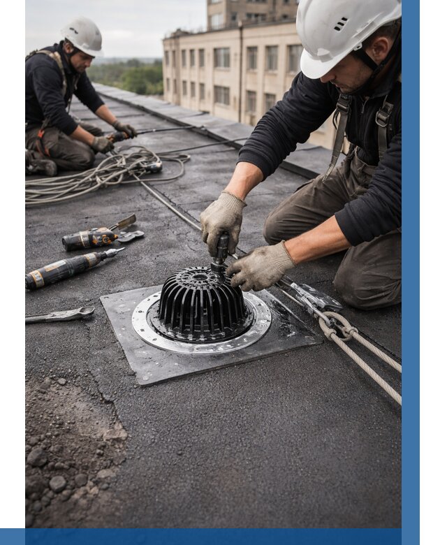 Установка водосточных воронок в Альметьевске цена от 3633 р. | ВЫСОТНИК-Льм