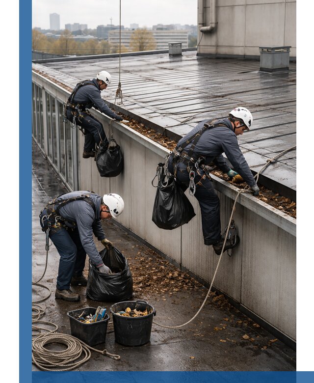 Очистка кровли по периметру в Альметьевске силами промышленных альпинистов