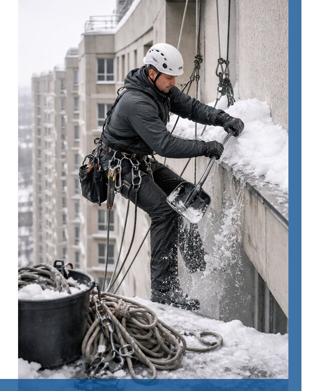 Очистка карнизов от снега в Альметьевске от 311 р. | ВЫСОТНИК-Льм