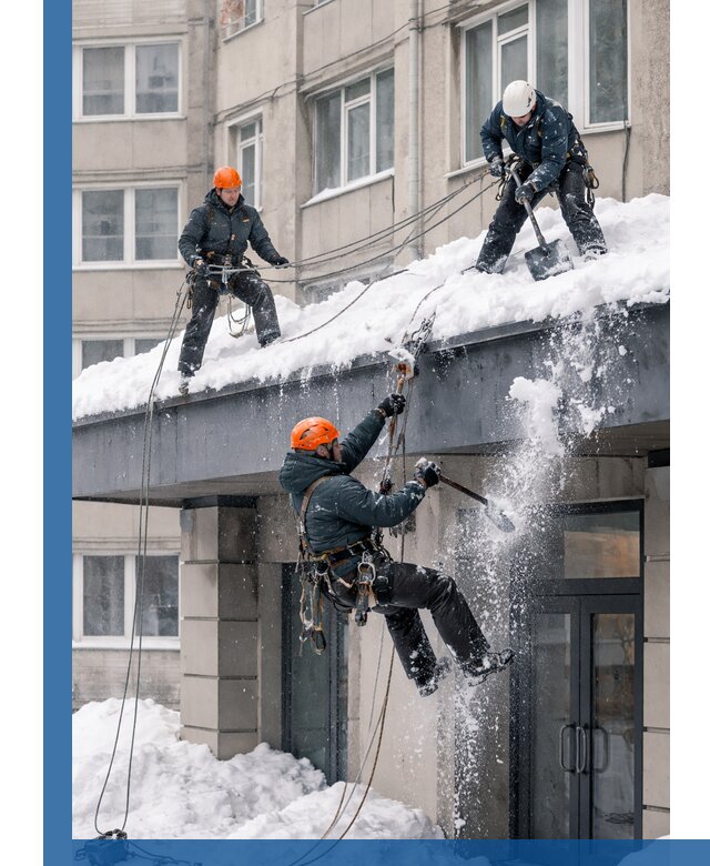 Безопасная очистка навесов от снега в Альметьевске круглогодично