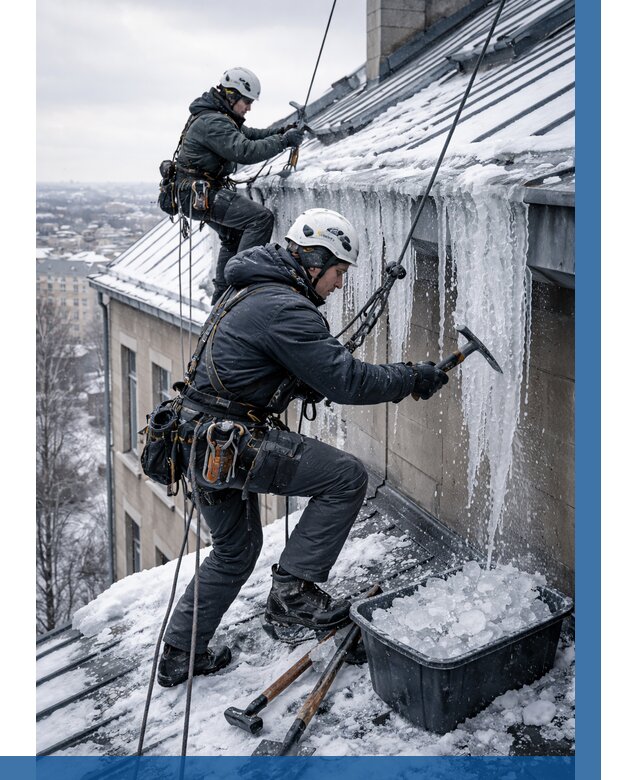 Удаление наледи с кровли в Альметьевске от 5709 р. | ВЫСОТНИК-Льм