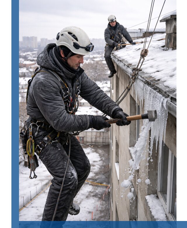 Сбивание и удаление сосулек с крыши в Альметьевске безопасно
