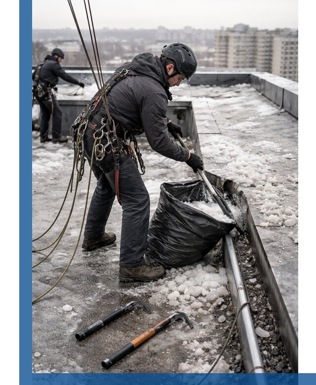 Аварийная очистка кровли в Альметьевске от промальпинистов