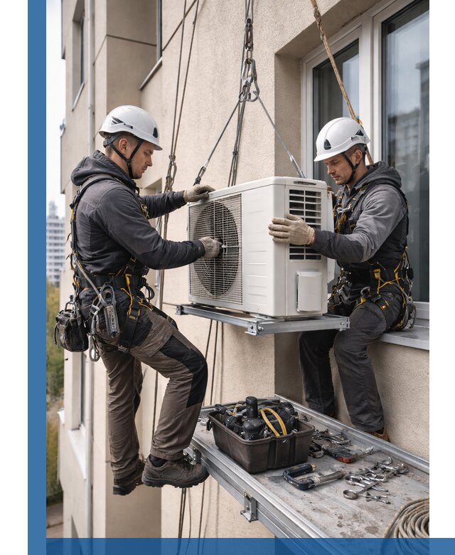 Перенос внешнего блока кондиционера в Альметьевске с монтажом и крепежом