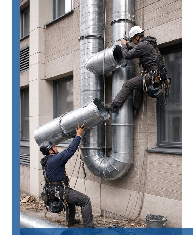 Монтаж фасадных воздуховодов в Альметьевске с герметизацией и крепежом