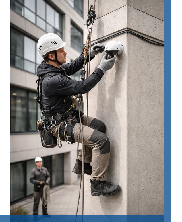 Монтаж камер видеонаблюдения на фасаде в Альметьевске от 8823 р.-ВЫСОТНИК-Льм