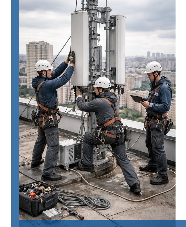 Монтаж антенн связи на крыше в Альметьевске с вводом в эксплуатацию