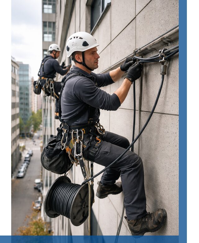 Прокладка кабеля по фасаду в Альметьевске от 363 р. | ВЫСОТНИК-Льм