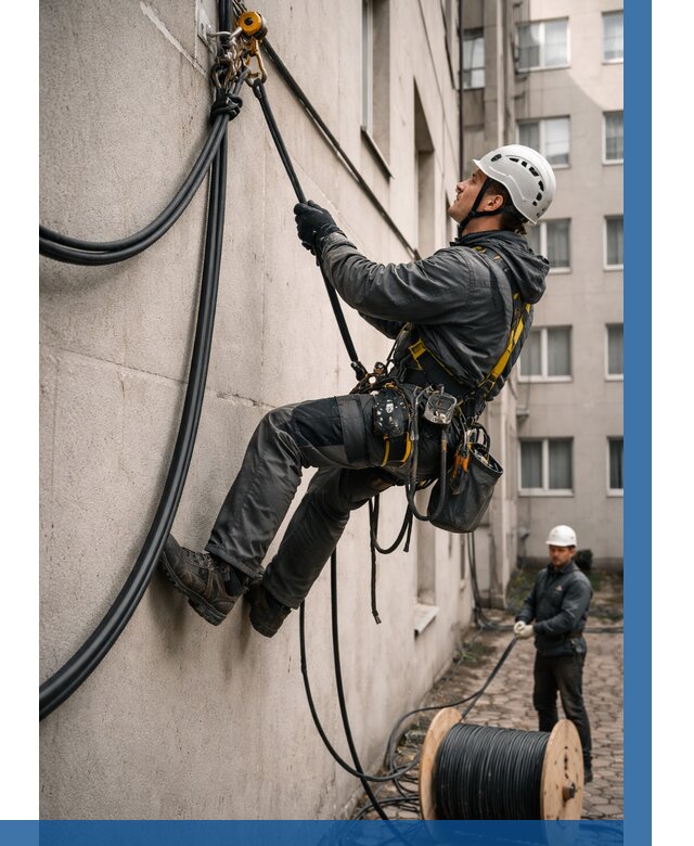 Протяжка кабеля питания на высоте в Альметьевске от 467 р. | ВЫСОТНИК-Льм