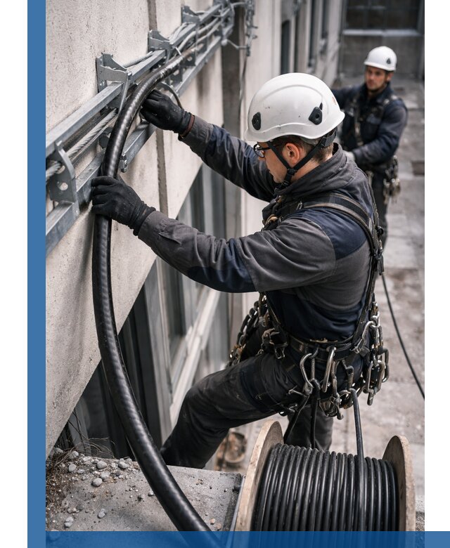 Протяжка кабеля питания на высоте в Альметьевске с гарантией безопасности и качества