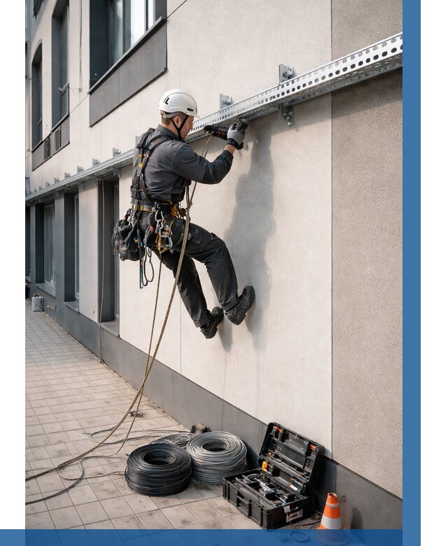 Монтаж кабельных лотков на фасаде в Альметьевске от 1246 р. | ВЫСОТНИК-Льм