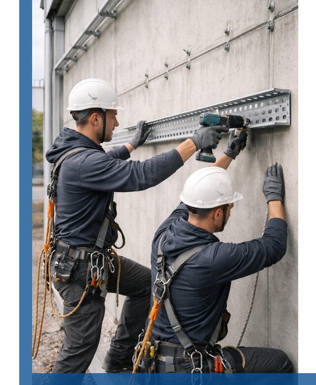 Монтаж кабельных лотков на фасаде зданий в Альметьевске с гарантией