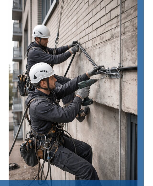 Крепление кабеля на фасаде в Альметьевске от 363 р. | ВЫСОТНИК-Льм