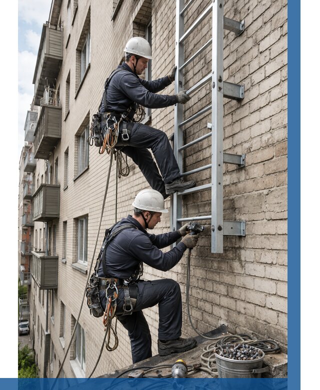 Монтаж пожарной лестницы в Альметьевске от 25950 р заказать у ВЫСОТНИК-Льм