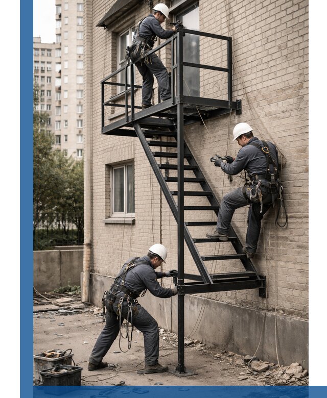 Монтаж пожарной лестницы в Альметьевске, установка и крепление