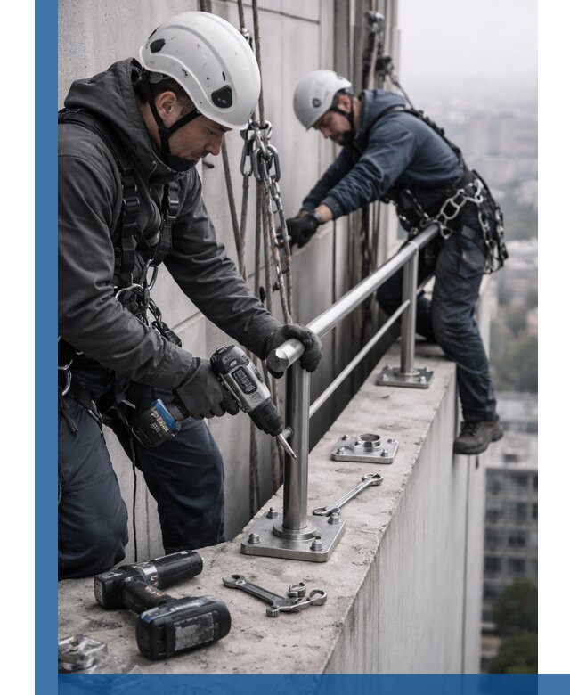 Монтаж перил на высоте в Альметьевске для жилых и промобъектов