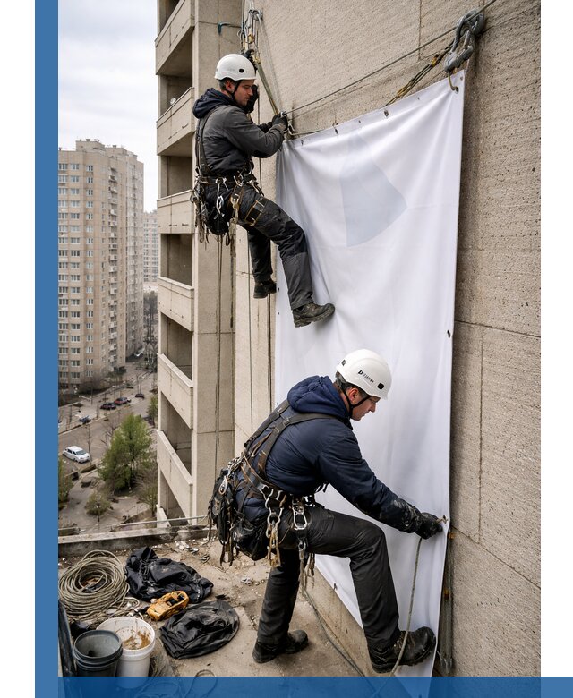 Профессиональный монтаж баннеров на фасаде в Альметьевске