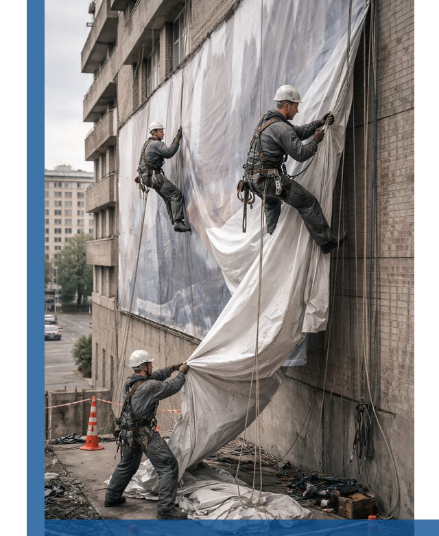 Демонтаж баннеров с фасада в Альметьевске оперативно и безопасно