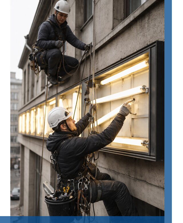 Замена ламп в вывеске в Альметьевске под ключ от 3633 р. | ВЫСОТНИК-Льм