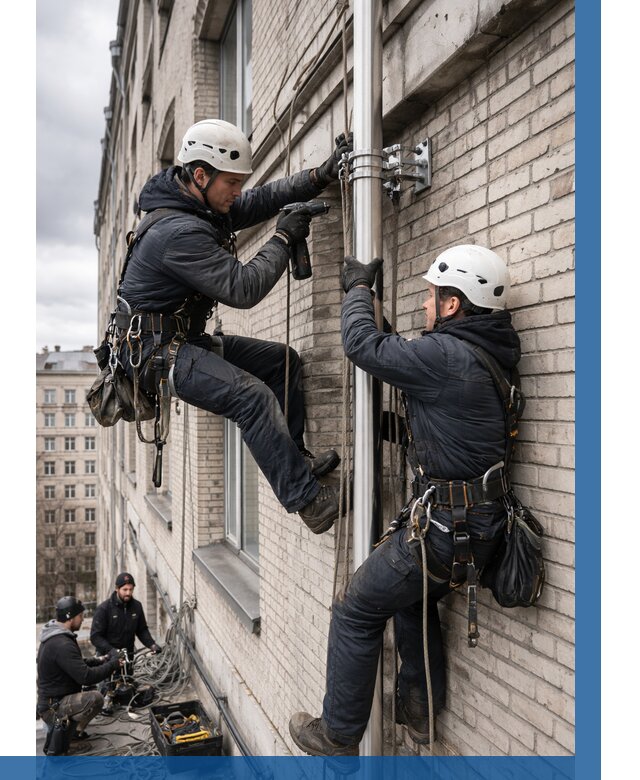 Монтаж флагштока на здании в Альметьевске от 6747 р. | ВЫСОТНИК-Льм