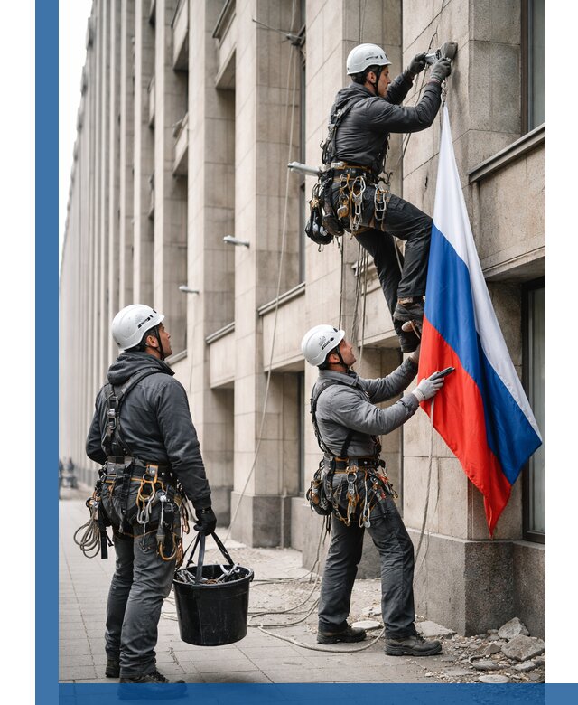 Профессиональная установка флагов на фасаде в Альметьевске