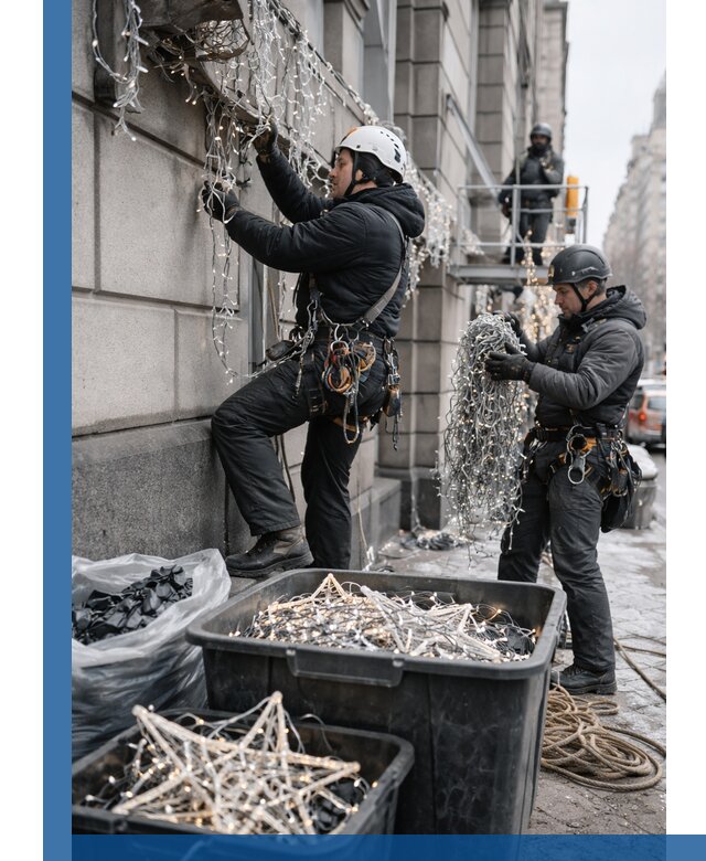 Демонтаж новогоднего оформления и гирлянд в Альметьевске